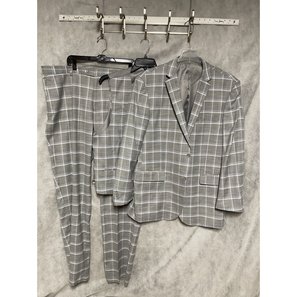 NWOT Bocaccio Suit Men 50L Gray Plaid 3 Piece Vest Summer Academia W44 Unhemmed